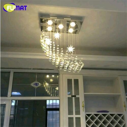 FUMAT Modern Brief Living Room K9 Crystal Chandeliers Rectangle LED Dimmer GU10 Lustre Home Decor Wave Crystal Lights Chandelier