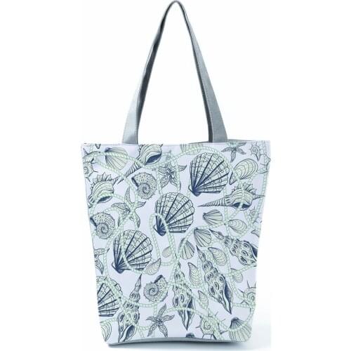 Pearl Shell Printed Handbags Beautiful Fashion Womens Bag Eco Portable Handbags High Capacity Shopping Bag Practical Beach Bag