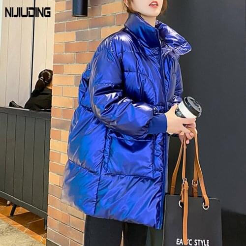 Thick Parkas Coats Winter Jackets Women Plus Size jackets Female Glossy Leather Windbreaker Overcoat Loose Outwear With Pockets
