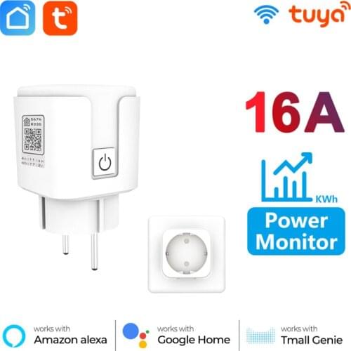 Tuya Wireless WiFi Smart Plug 16A EU Adaptor Remote Voice Control Power Energy Monitor Outlet Timer Socket For Alexa Google Home
