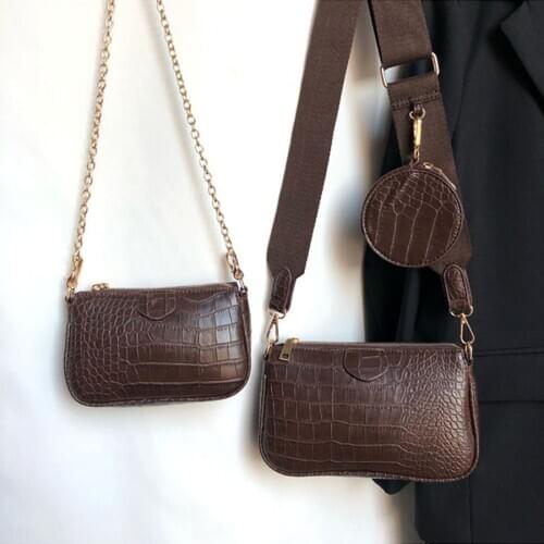 2020 Vintage 3 Pcs Women Crossbody Bag Luxury Tote Alligator Pattern Womens Bags Casual Chain Shoulder Bag Lady Handbags
