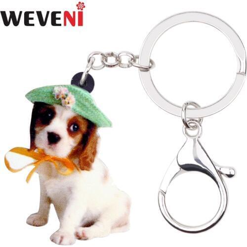 WEVENI Acrylic Original Cavalier King Charles Spaniel Dog Key Chains Keychains Bag Animal Jewelry For Women Girls Bag Charms