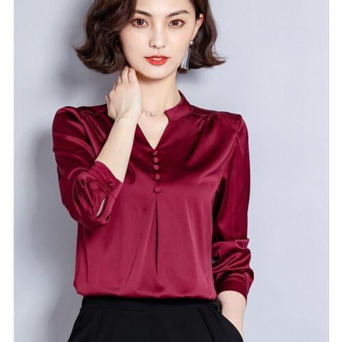 Women Spring Autumn Style Faux Silk Office Work Wear Blouses Shirts Lady Casual Long Sleeve Turn-down Collar Blusas Tops DD8177