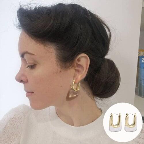 FNIO 2021 New Korea Colorful Resin Geometric C-shaped Hoop Earrings Retro For Women Girls Party Travel Jewelry Gifts