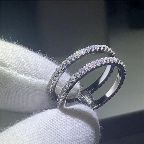 Handmade Fashion Lady Party ring 925 Sterling silver 2 row Pave AAAAA cz Engagement Wedding Rings for women Statement Jewelry