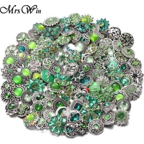 10pcs/lot New 18MM Snap Jewelry Mixed Green Rhinestone Flower Metal Snap Buttons Fit 18mm Snap Bracelet Bangle Earrings Necklace