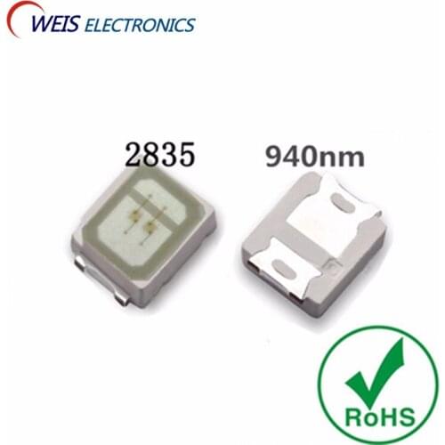 200PCS 2835 2.8*3.5mm 940nm SMD infrared lamp IR LED 0.2W 1.3-1.5V 18-20mW security monitoring Light beads Free shipping