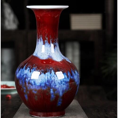 40CM Jingdezhen Crystal Red Glazed Colorful Flower Vase Chinese antique Cabinet Flower Arrangement for home deco Shangping