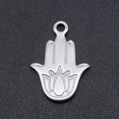 5pcs/lot Heart Beat 100% Stainless Steel DIY Lotus hand Charm Pendant Wholesale Jewelry Making Charms Necklace Pendants
