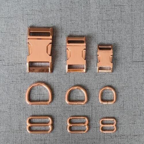50 Sets 15mm/20mm/25mm Rose Gold Metal Buckle Strap Adjuster D Ring For DIY Collar Paracord Leash Lock Lobster Clasp Accessory