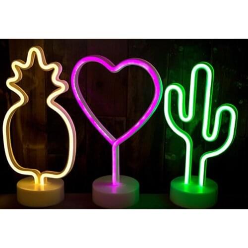 50pcs USB Battery Led Neon Light Flamingo Coconut Tree Cactus Unicorn Shape Lamp Colorful Home Rooms Tabletop Night lights