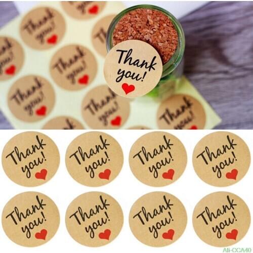 60 Pcs Letter Thank You paper tags self-adhesive love stickers kraft label sticker For Candy Boxes DIY Hand Made Gift Cake