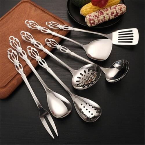 8PCS Stainless Steel Cookware Set Kitchen Turner Soup Spoon Pasta Server Strainer Cooking Tools Utensils Kitchenware