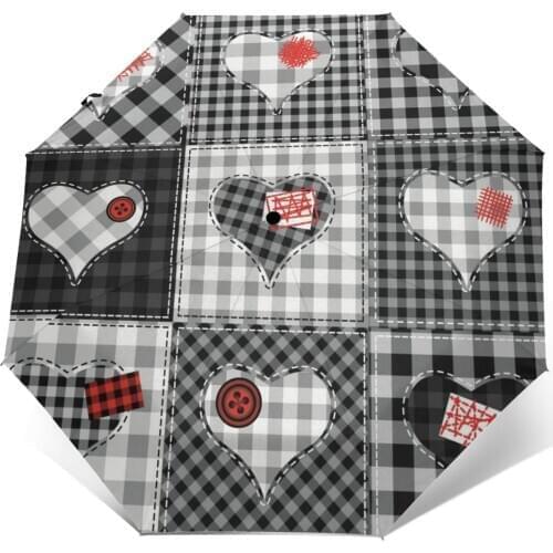 Automatic Umbrella Hearts And Red Patches three-fold umbrella women men rain umbrella