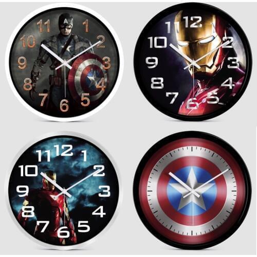 12 inches Silent Cartoon Super Hero Avenger Wall Clock Colorful Modern Childrens room Bedroom Kitchen Home Decorative