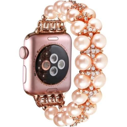 Stainless steel Pearl Bracelet For Apple Watch Band 6 5 4 40/44mm Diamond Womens Jewelry Strap For iWatch Series 3 38/42mm Band