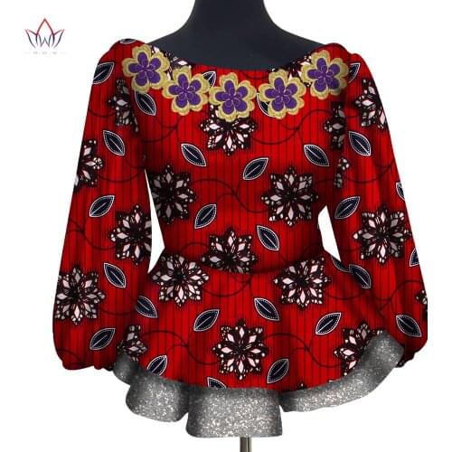 BRW African Women Shirt Fashion Strapless Tops Flower Puff Hem Designs Womens Shirts Women African Clothing WY7013