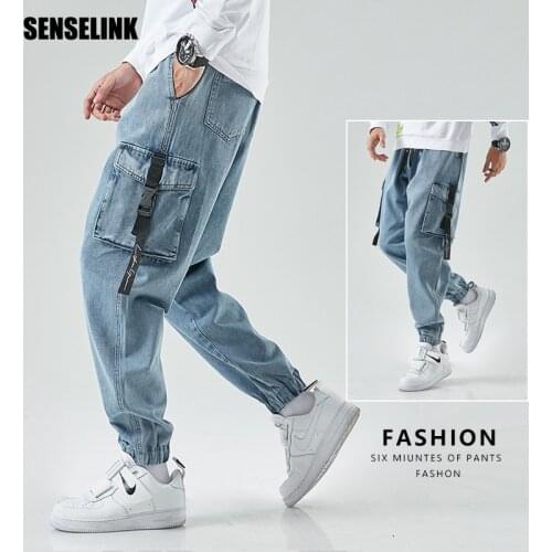 Men Cargo Pants Joggers Denim Baggy Harem Streetwear Men Outdoor Casual Fashion Pants Plus Size Hip Hop Jeans Trousers Men M-8XL