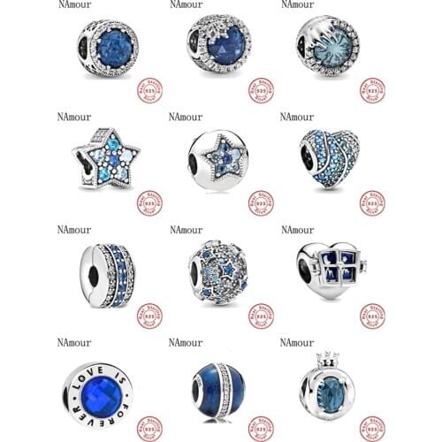 New blue crown star clip winter crystal Elevated Beads Fit Original Pandora charms silver 925 Bracelet Bead Jewelry making