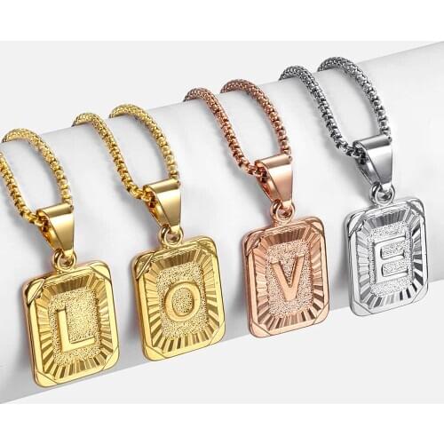 26 Initials Square Alphabet Pendant Necklace For Women Men Gold Golor Name Charm Box Link Chain Best friend Necklaces Jewelry