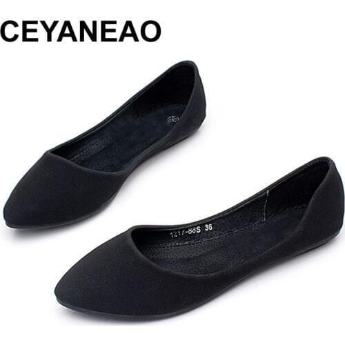 CEYANEAO 2018 autumn classic frosted flat flat shoes fashion flat with womens shoes shallow mouth pointed large size 35-41E976