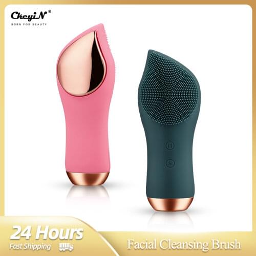CkeyiN Electric Facial Washing Brush Ultrasonic Vibration Deep Cleanser Sonic Heating Silicone Massage Nose Blackhead Remover