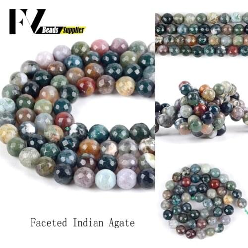 Faceted Indian Agates Round Beads Natural Stones for Jewelry Making 4mm-12mm Gem Spacer Beads Diy Jewellery Accessories 15inches