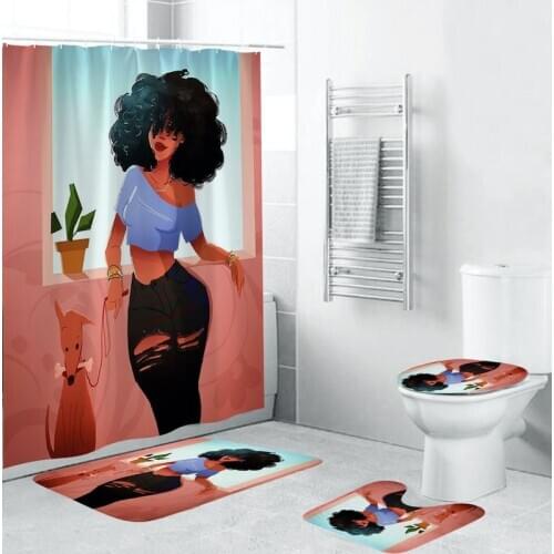 And 4Pcs/Set of American And European Girls Anti-Slip Bathroom Rugs as Showers Curtain Toilet Cover Bath Mat Home Decoration