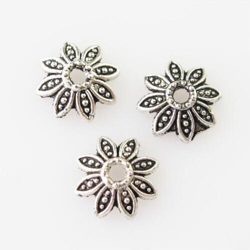 Fashion 80Pcs Tibetan Silver Leaf - Flower End Bead Caps Connectors 7.5mm