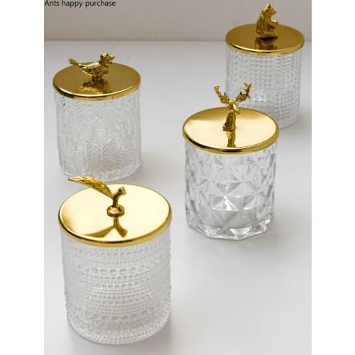 Creative Metal Crystal Glass Storage Jar Desktop Dressing Table Decoration Jewelry Cosmetic Storage Box Golden Bird Display Jar