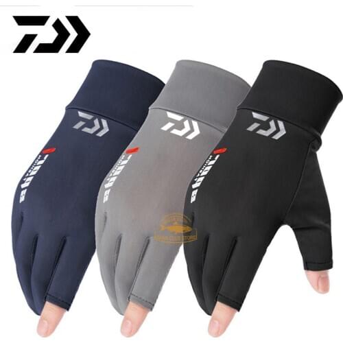 Daiwa Men and Women Summer Sun Protection Fishing Non-slip Gloves Ice Silk Outdoor Sports Breathable Two-finger Riding Gloves