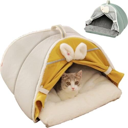 Cat Beds for Indoor Cats - Small Dog Bed with Anti-Slip Bottom, Puppy Bed with Removable Cotton Pad, Soft Calming Pet Tent House