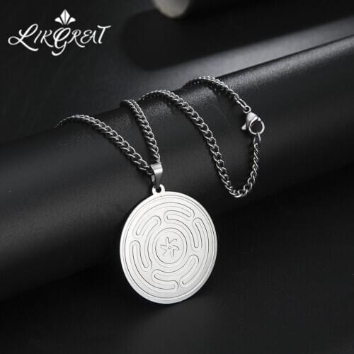 LIKGREAT Hecate wheel Strophalos Hekate Witchcraft Round Pendant Necklace for Women Men Stainless Steel Solomon Talisman Jewelry