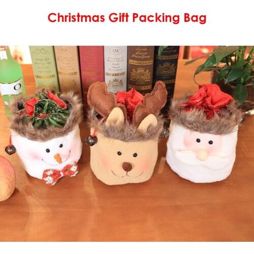 Cute Santa Claus Christmas Packing Bag Desktop Ornament Children Apple Gift Bags Candy Bag Snowman Deer Pocket