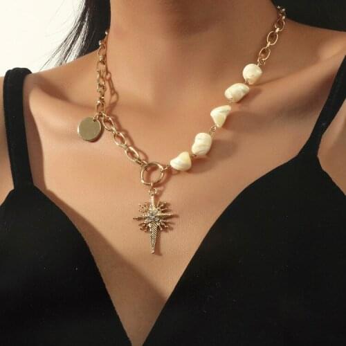 ORNAPEADIA Minimalist Alloy Necklace for Women Female Ins Irregular Imitation Pearl Shell Beads Elegant Star Pendant Necklace