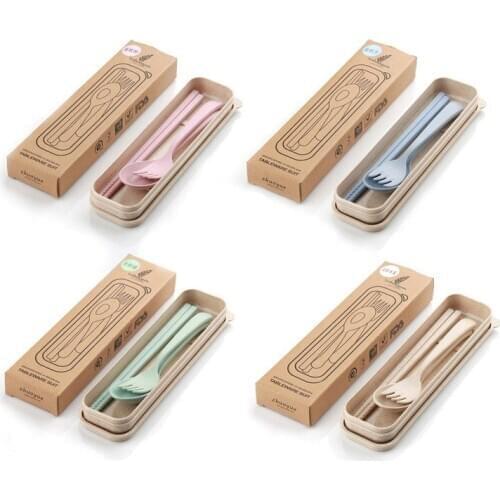 3Pcs/Set Baby Cutlery Nice Gift Wheat Straw Eco-friendly Tableware For Camping Picnic Cutlery Set Portable Kitchen Accessories