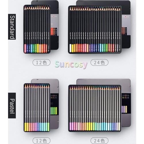 12/24/48 Color SQUARE C600 Professional Artist Colored Pencil Tin Box Set Pastel or Standard Colour for Painting Drawing Art Set