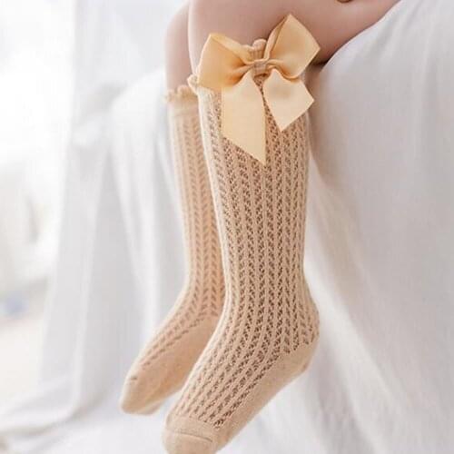 Baby Girl Socks Toddler Baby Bow Sock Cotton Summer Mesh Baby Knee Socks Newborn Infant Non-slip Long Baby Boys Sock