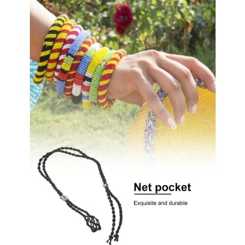 2021 NEW Colorful Raw Stone Pendant Black Handmade Retro Woven Wax Rope Net Bag DIY Crystal Bracelet Necklace Jewelry chic