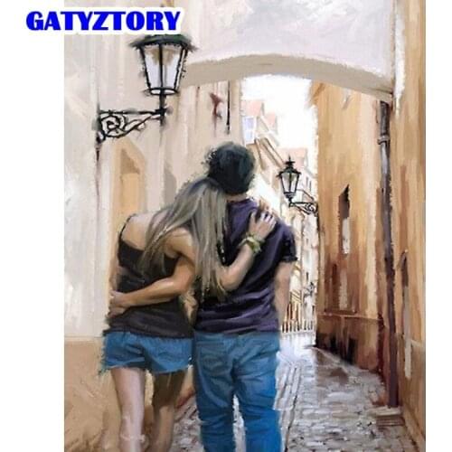 GATYZTORY 40x50cm Oil Diy Painting By Numbers Abstract Lovers Street Pictures Coloring On Canvas Home Decor 50x65CM