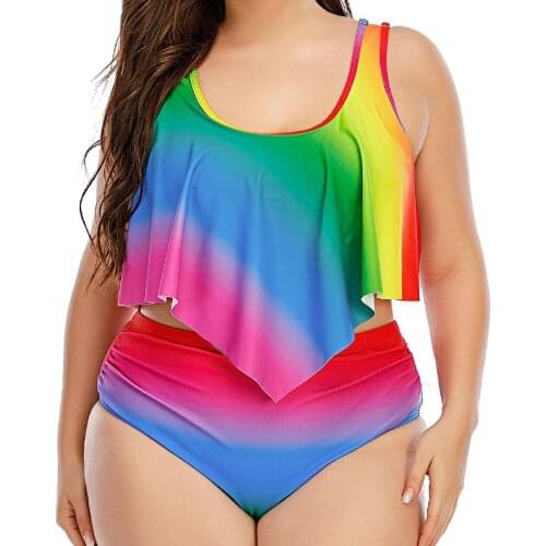 Plus Size Push Up Ruffle Bikini Sets Tummy Control Ruched Large Size High Waisted Swimsuit Two Piece Oversized Bathing Suit 5XL