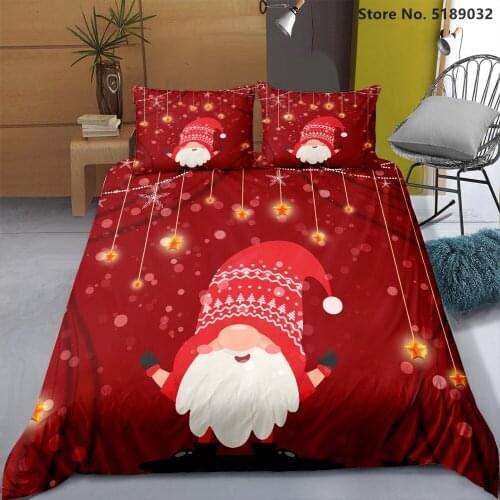 Santa Claus Cartoon Bedding Sets 2/3 Piece Christmas Elves Bedspread Single Double Queen King Size Holiday Gift Duvet Cover Sets