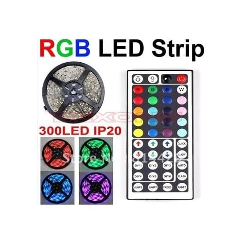 5050 RGB led strip non waterproof 5M 300 LED tape luminaria luz 12V Car home ribbon+44 key rgb controller Free Shipping