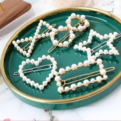 1PC NEW Fashion Geometric Irregular Hollow Pearls Hair Clips Korean Hairpins Metal Barrettes Girls Hair Styling Accessories