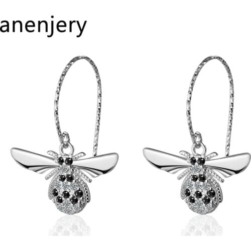 ANENJERY 925 Sterling Silver Design Micro Zircon Bee Earrings Women Fashion Jewelry oorbellen S-E793
