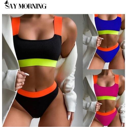 SAY MORNING Two-piece Swimwear Patchwork Color Sports Sexy Womens Swimsuit Split Bikini Set New 2021 Beach Wear Swimming Suit