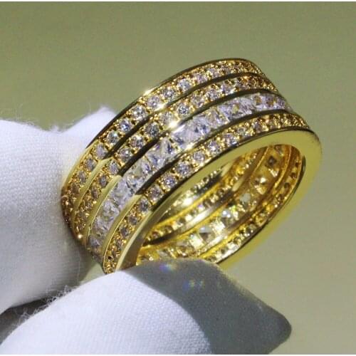 2018 New Arrival Square CZ Luxury Jewelry 925 Sterling Silver&Gold Fill Princess Cut 5A Zirconia Stack Office Wedding Band Ring