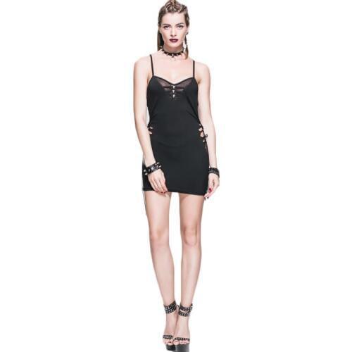 Punk Sexy Dress for Women Summer Black Tight Sleeveless Hollow Out Sheath Party Club Square Collar Mini Dresses SKT018