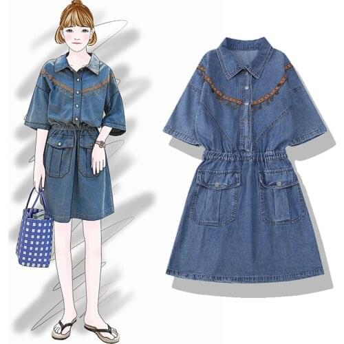 Short Sleeves Beach Denim Sun dress Women Above Knee Thin Cotton Party Cute Jeans Mini Dress Girls Korean Casual Frocks Woman