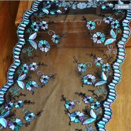1 Meter Embroidery Bilateral Blue Lace Fabrics Lace Trim DIY handmade Lace Accessories Textile Accessories Gift 20cm Width